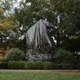 The statue of Confederate Gen. Stonewall Jackson in Charlottesville, Va.,’s Justice Park is shrouded in black plastic as a memorial to resident Heather Heyer, who was killed while protesting the Unite the Right white supremacist rally. (Chip Somodevilla/Getty Images)